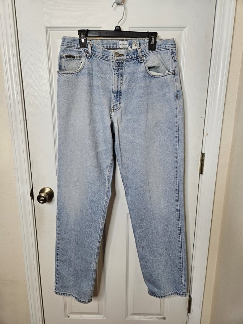 Vintage Calvin Klein Jeans Mens 36x33 Blue Light Wash Cotton Tapered Made USA